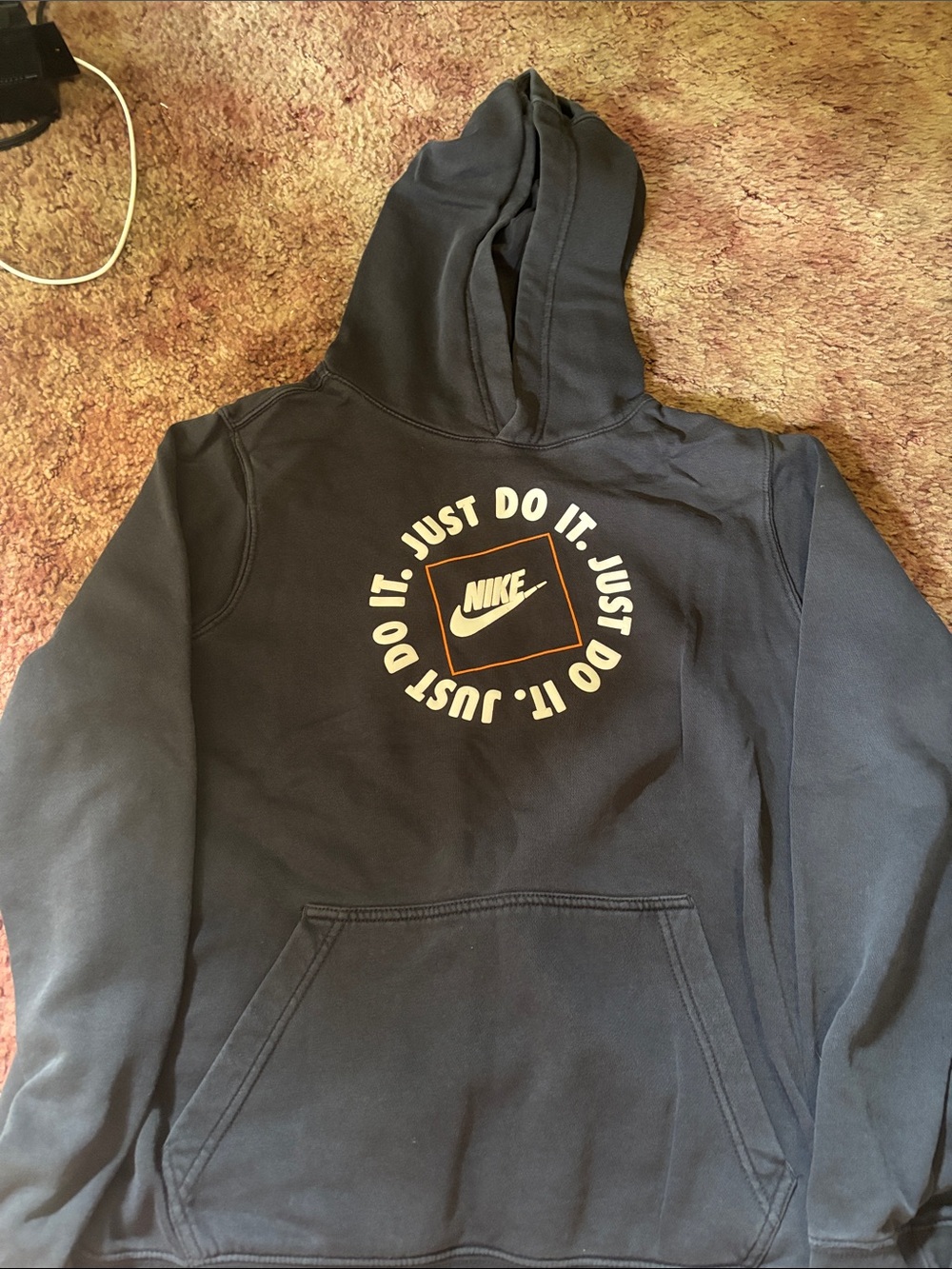 Nike Black Pullover Hoodie with White and Orange Logo